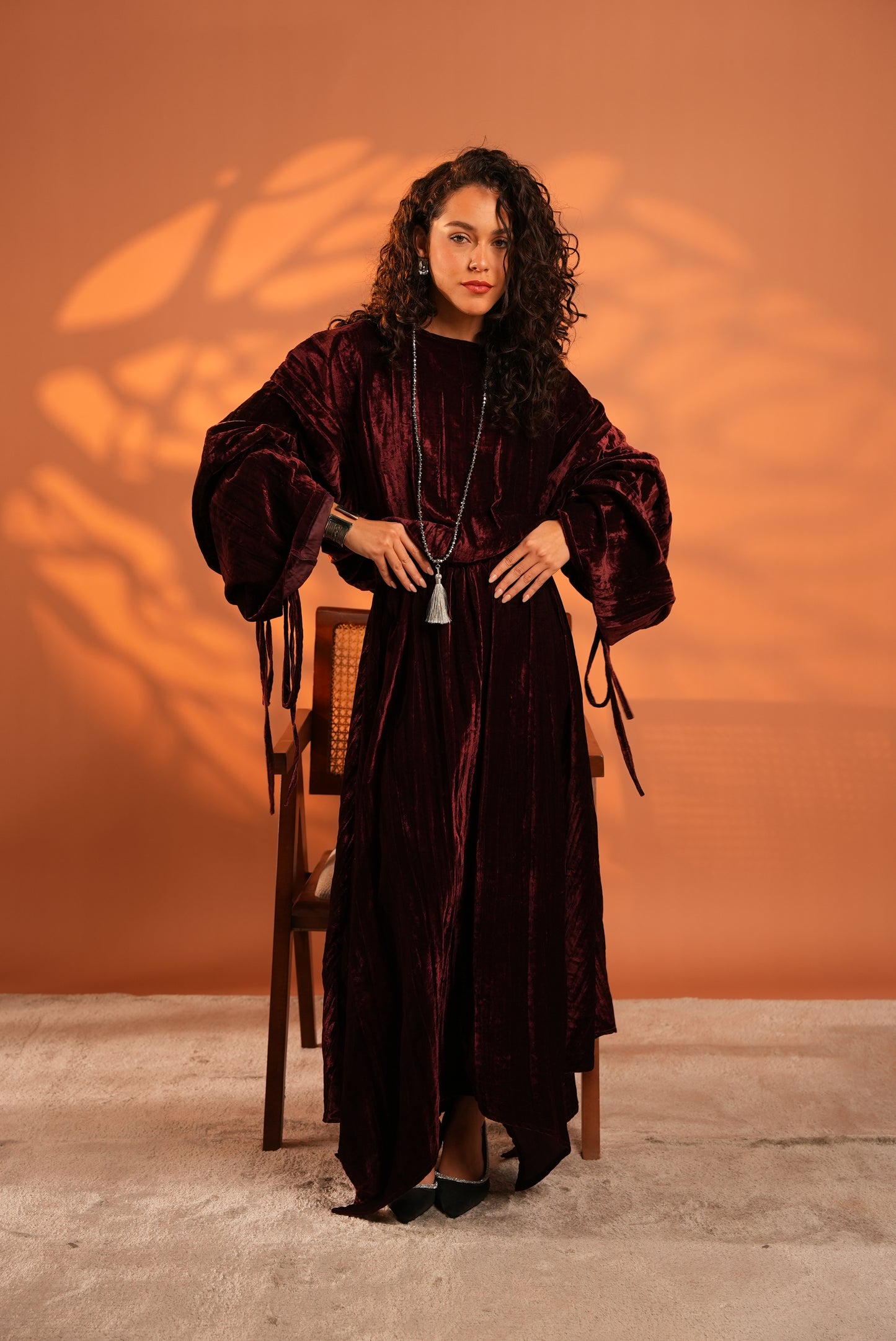 Velvet Eclipse Asymmetrical Skirt Set In Plum