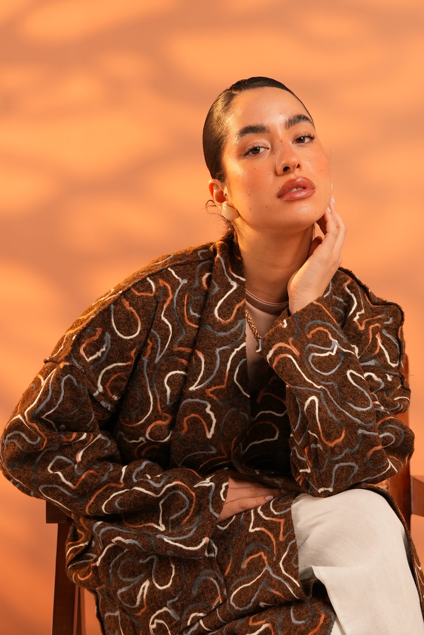 Serene Embroidered Coat In Brown