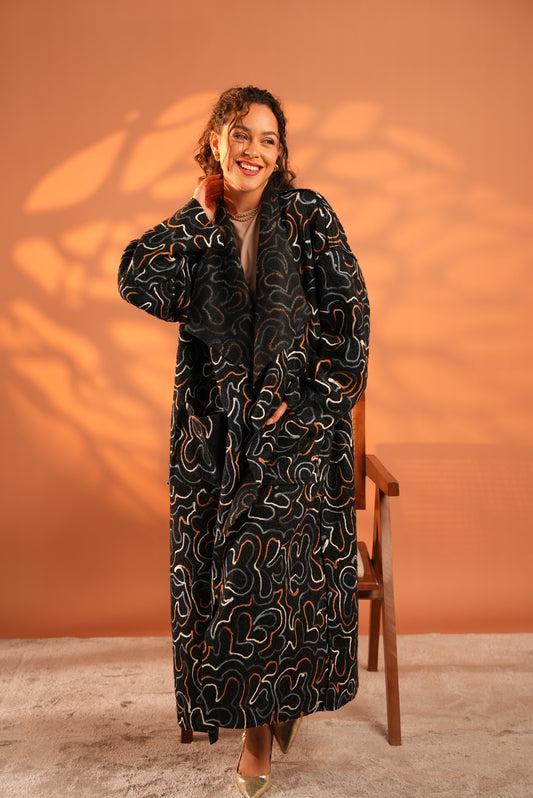 Serene Embroidered Coat In Black