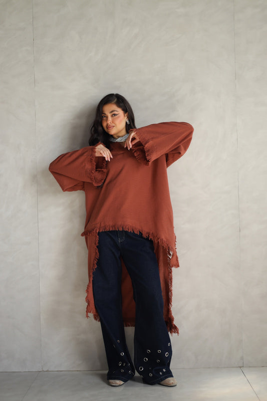 Solea fringe top burnt brick