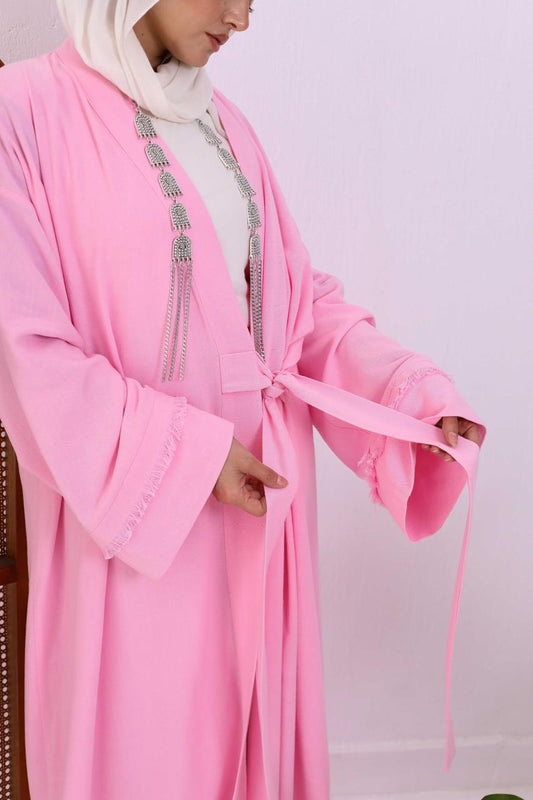 Wrapped Linen Dress In Candy Pink