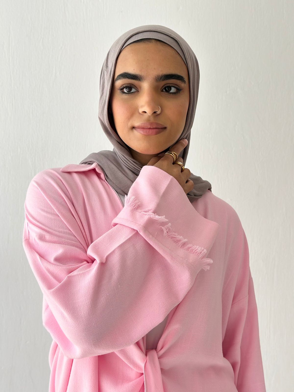 Front Knot Linen Set In Pink