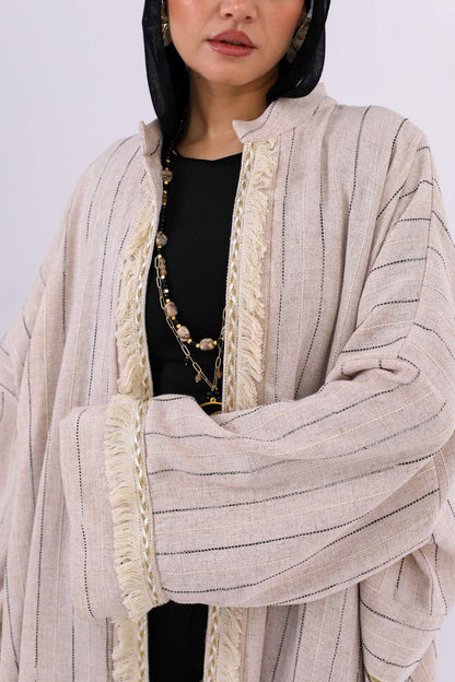 Persian Linen Cardigan In Black/Off White Stripes