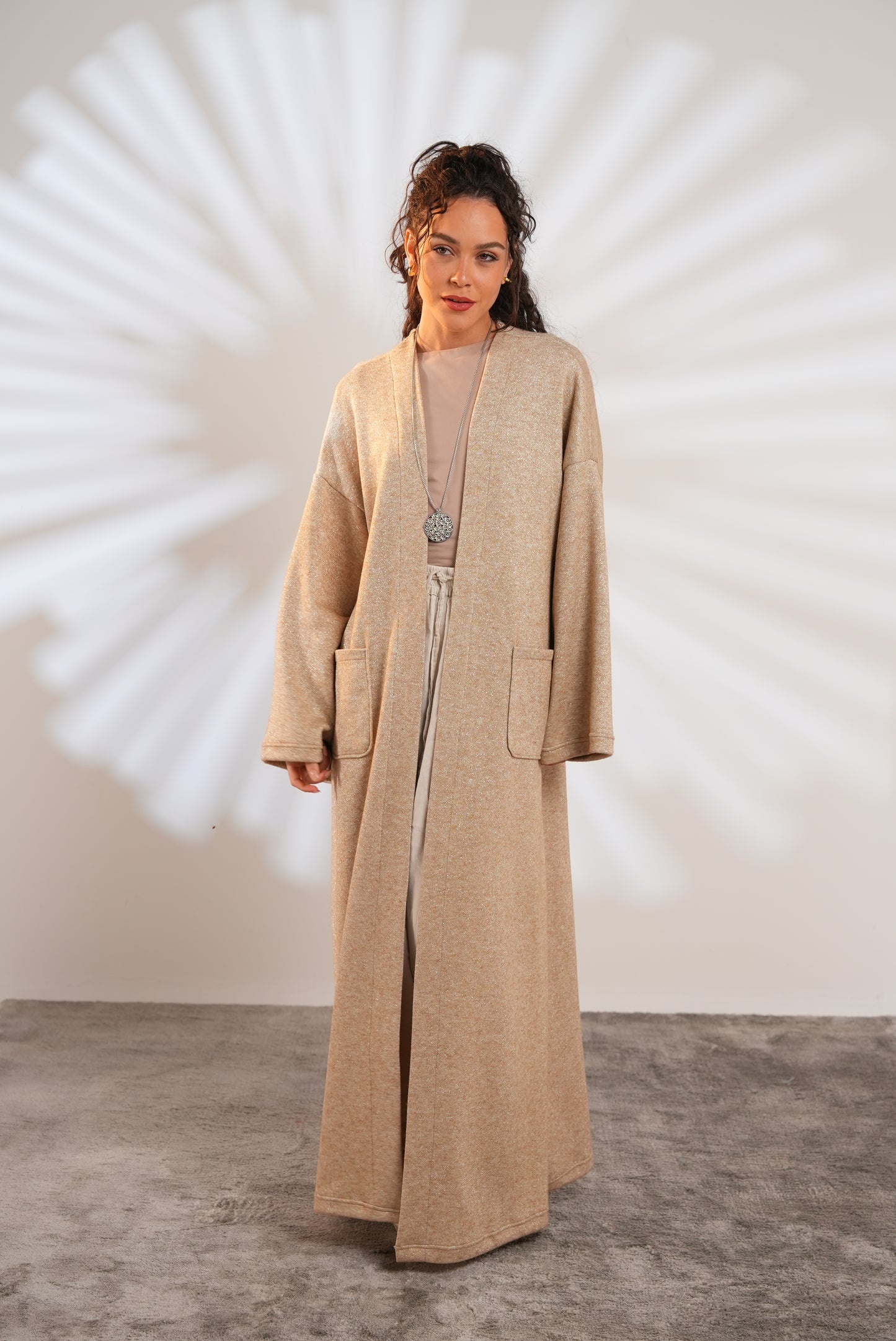 Soft Embrace Shawl Cardigan In Beige