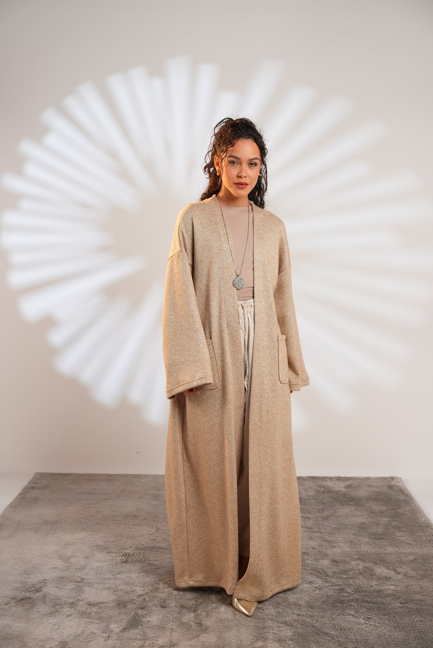 Soft Embrace Shawl Cardigan In Beige