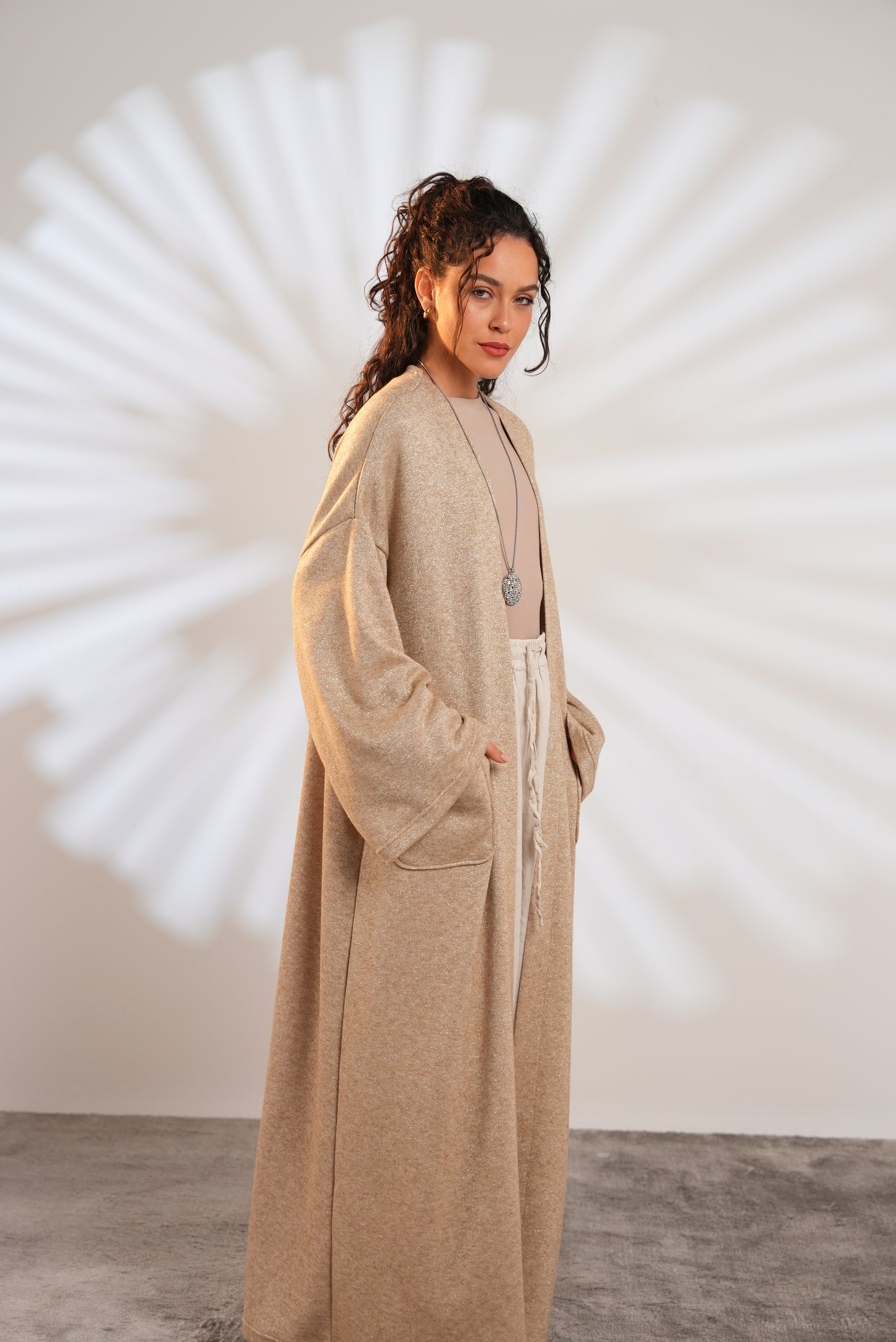 Soft Embrace Shawl Cardigan In Beige