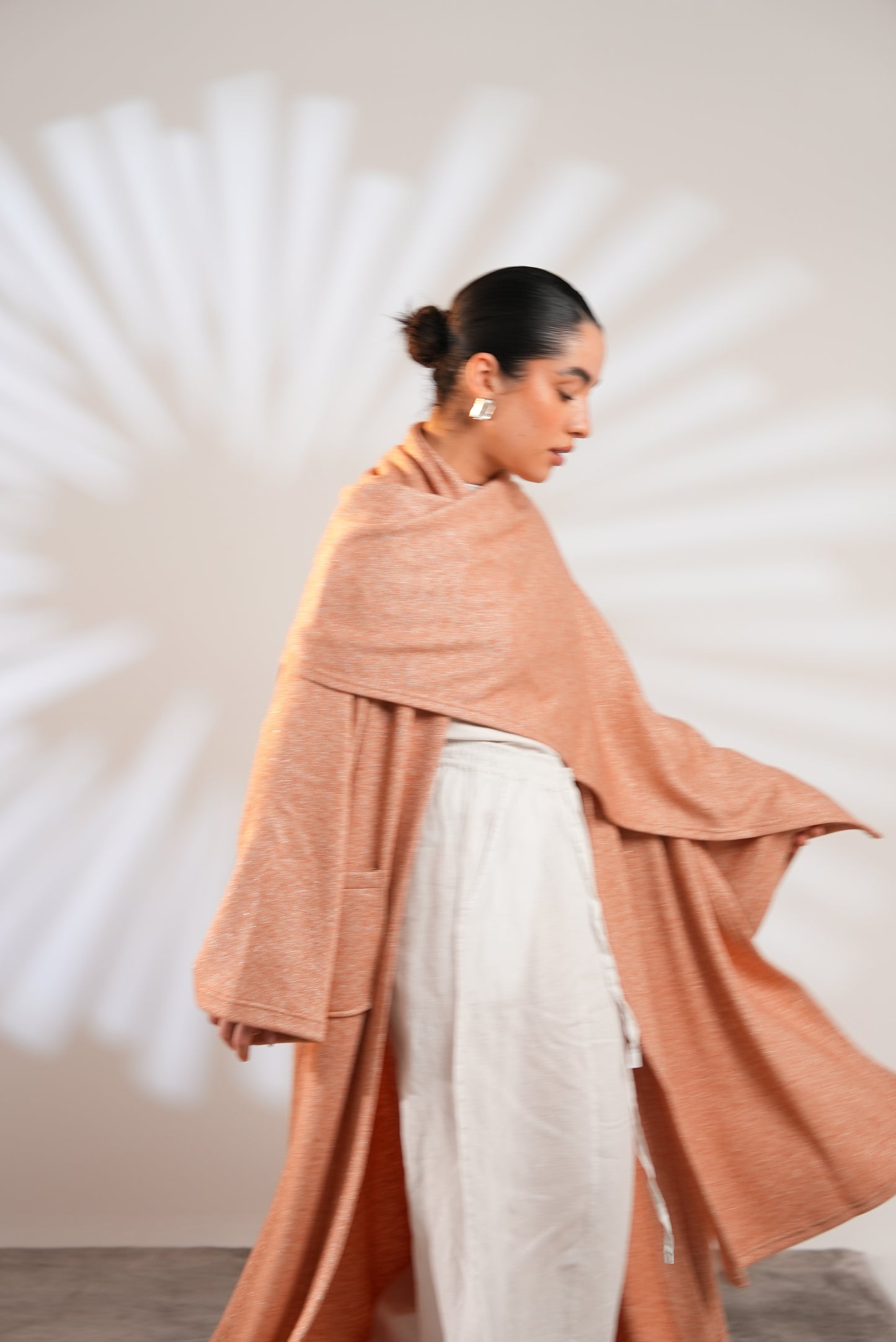 Soft Embrace Shawl Cardigan In Apricot