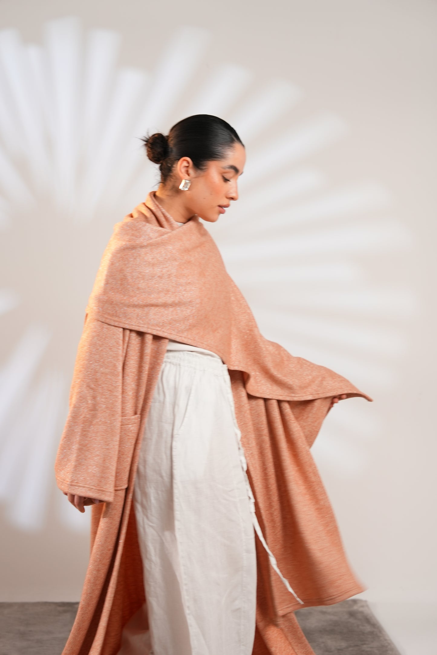 Soft Embrace Shawl Cardigan In Apricot