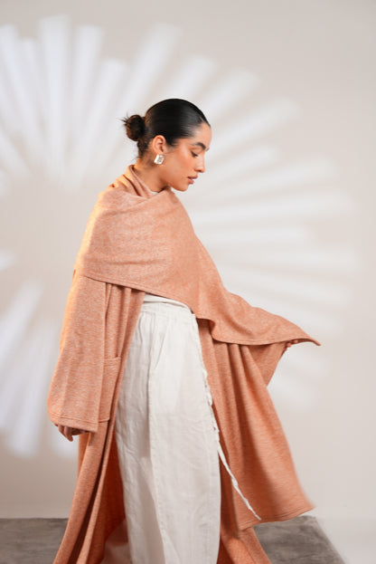 Soft Embrace Shawl Cardigan In Apricot