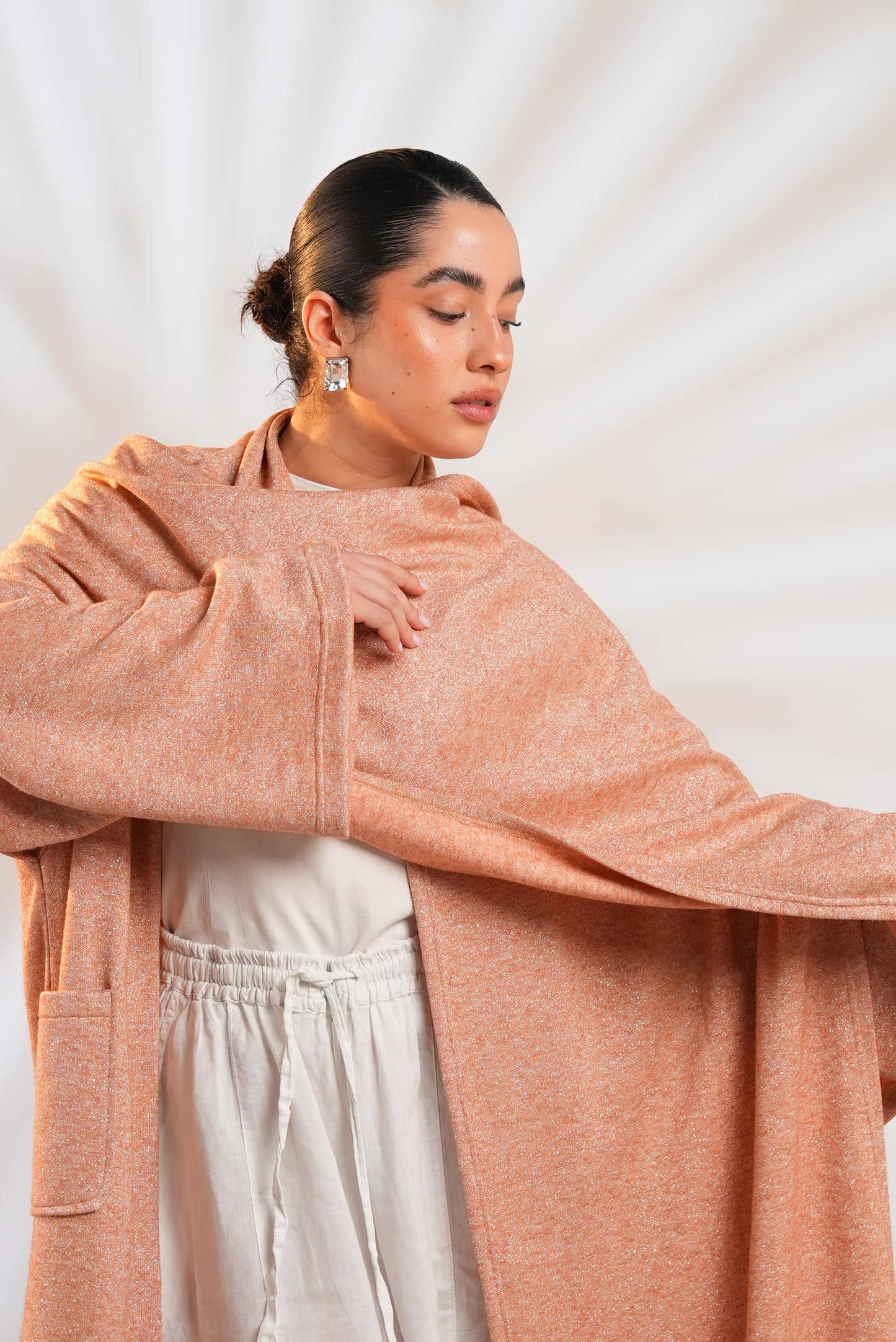 Soft Embrace Shawl Cardigan In Apricot