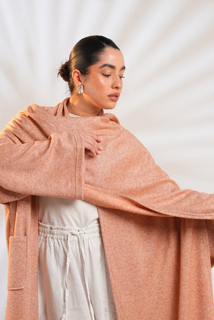 Soft Embrace Shawl Cardigan In Apricot