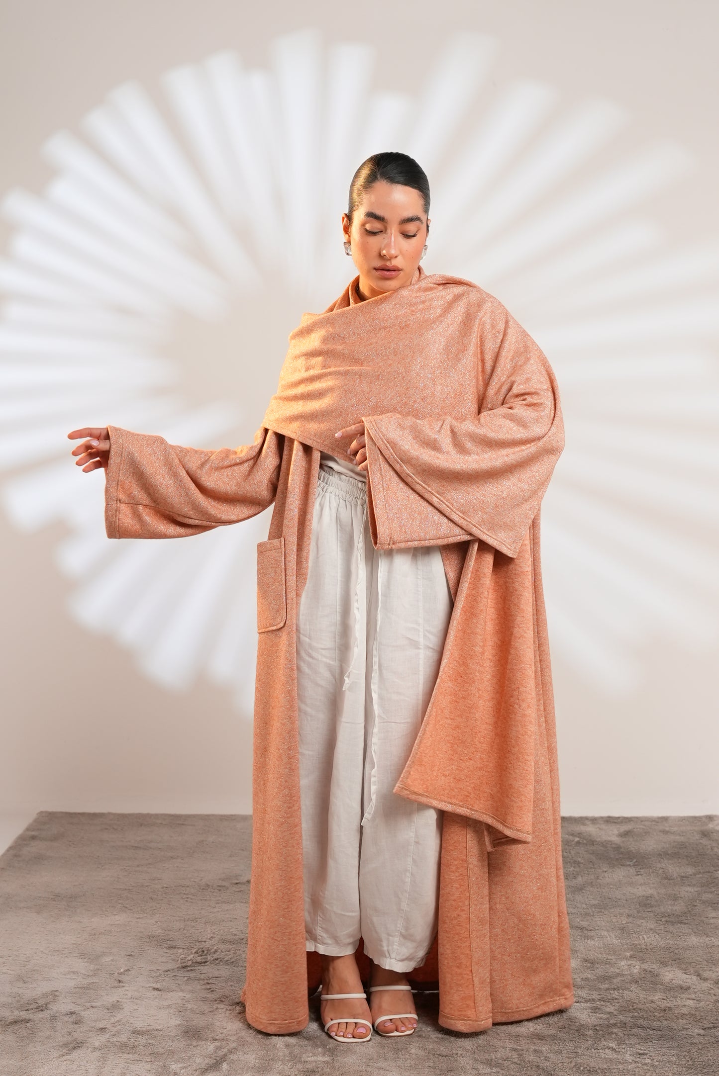 Soft Embrace Shawl Cardigan In Apricot