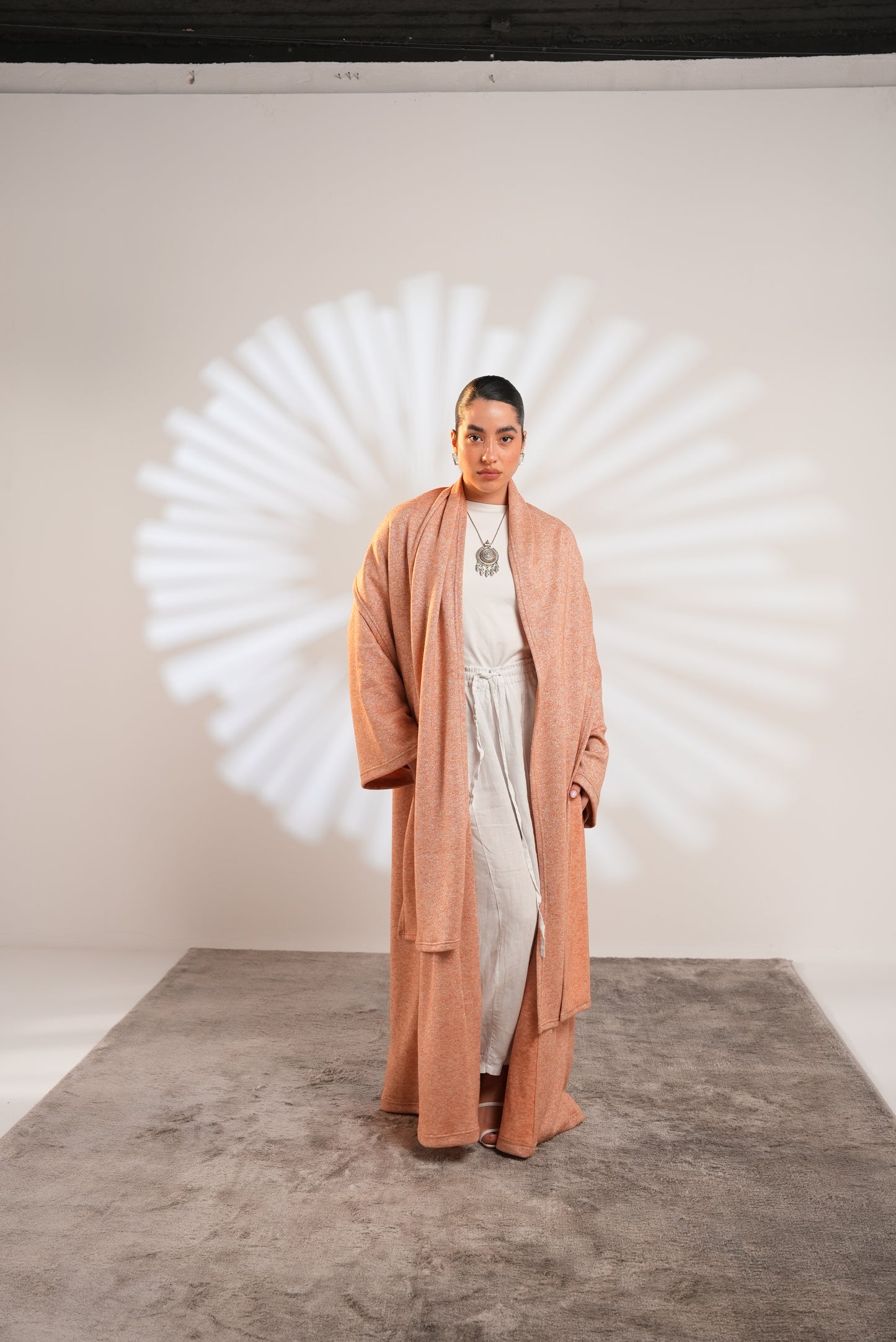 Soft Embrace Shawl Cardigan In Apricot