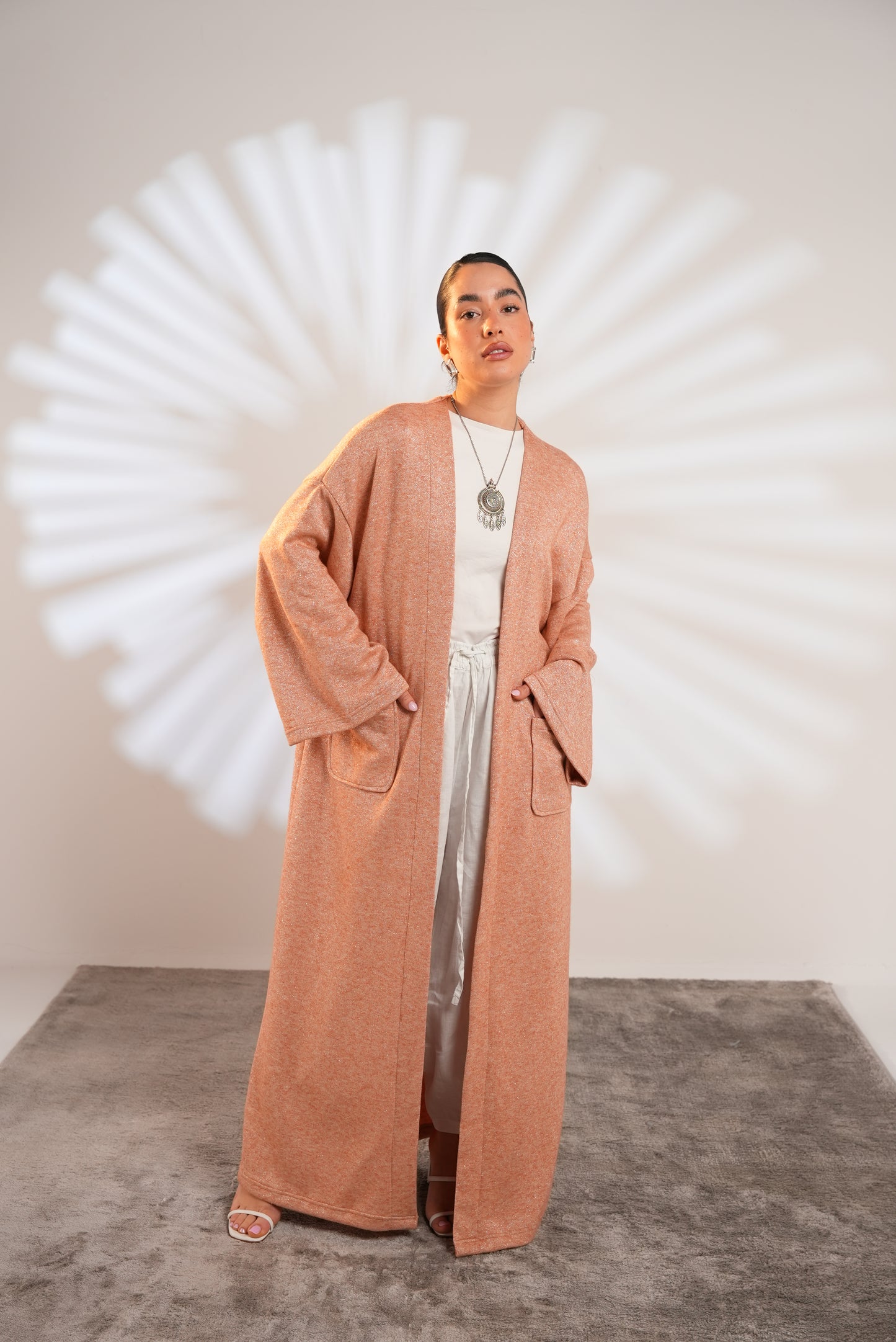 Soft Embrace Shawl Cardigan In Apricot