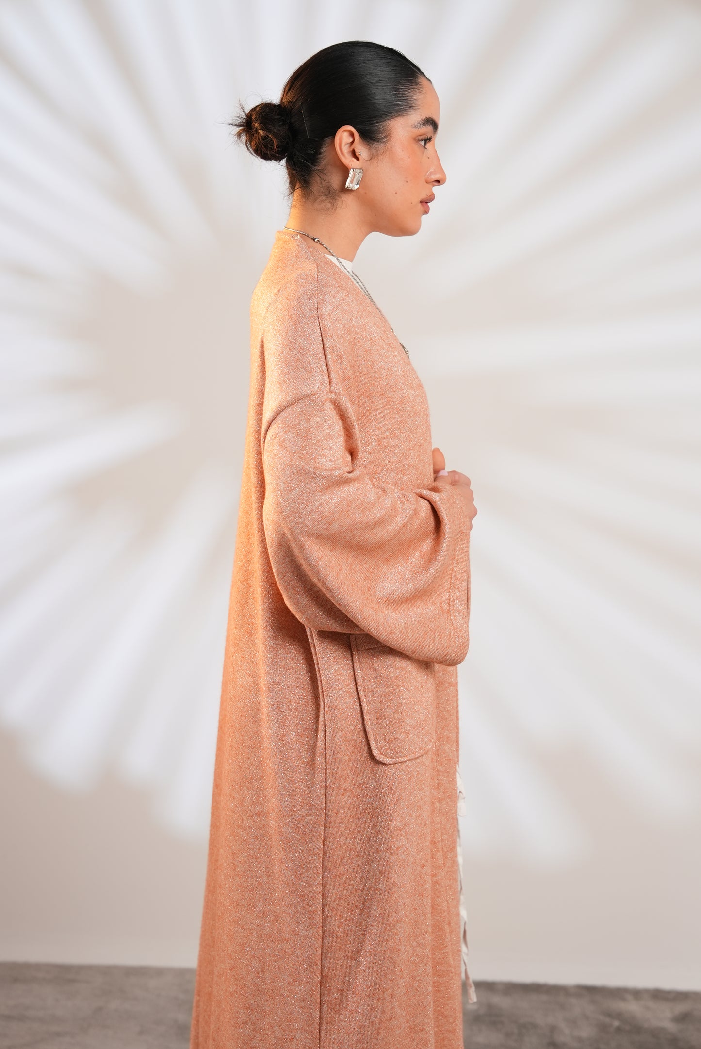 Soft Embrace Shawl Cardigan In Apricot