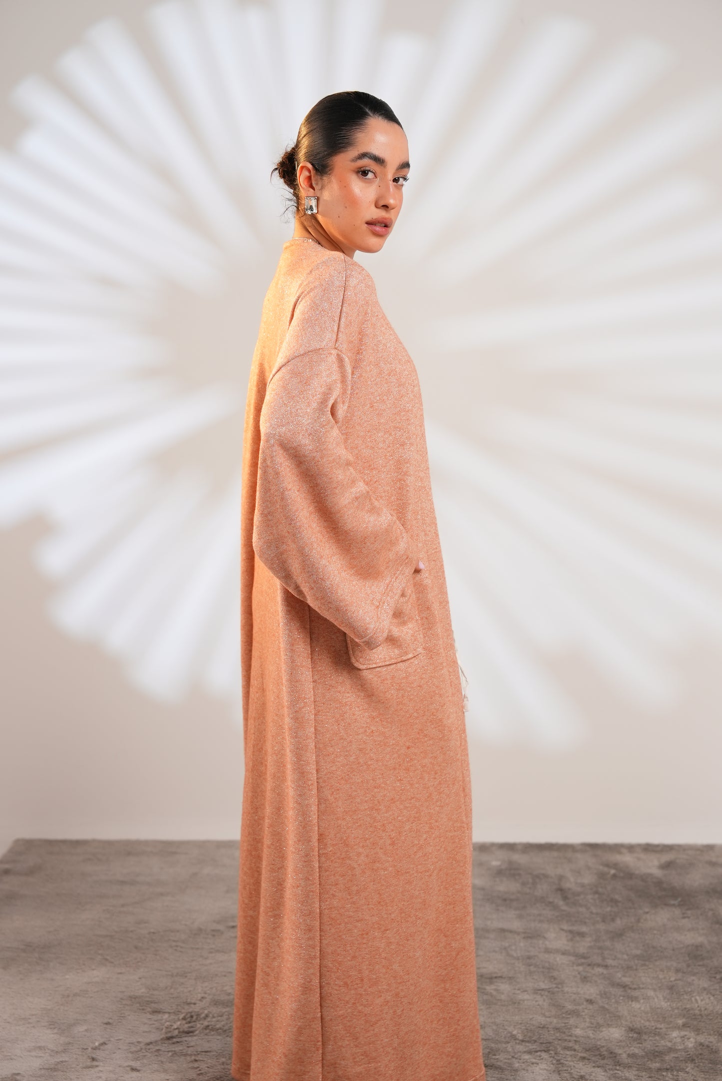 Soft Embrace Shawl Cardigan In Apricot