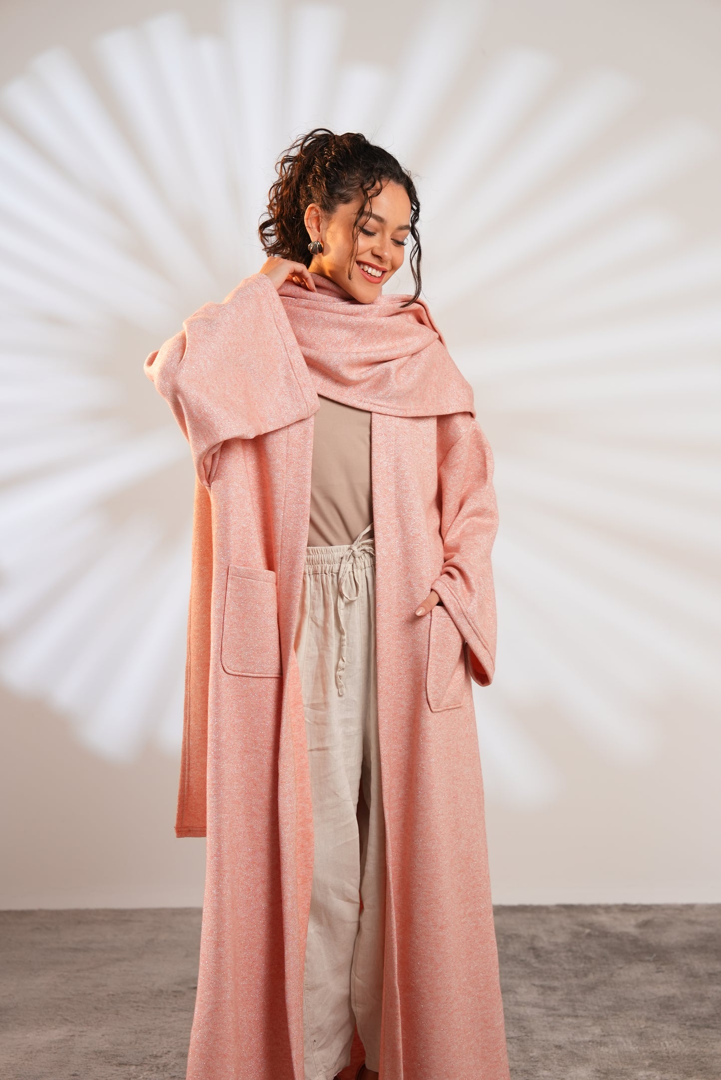 Soft Embrace Shawl Cardigan In Pink