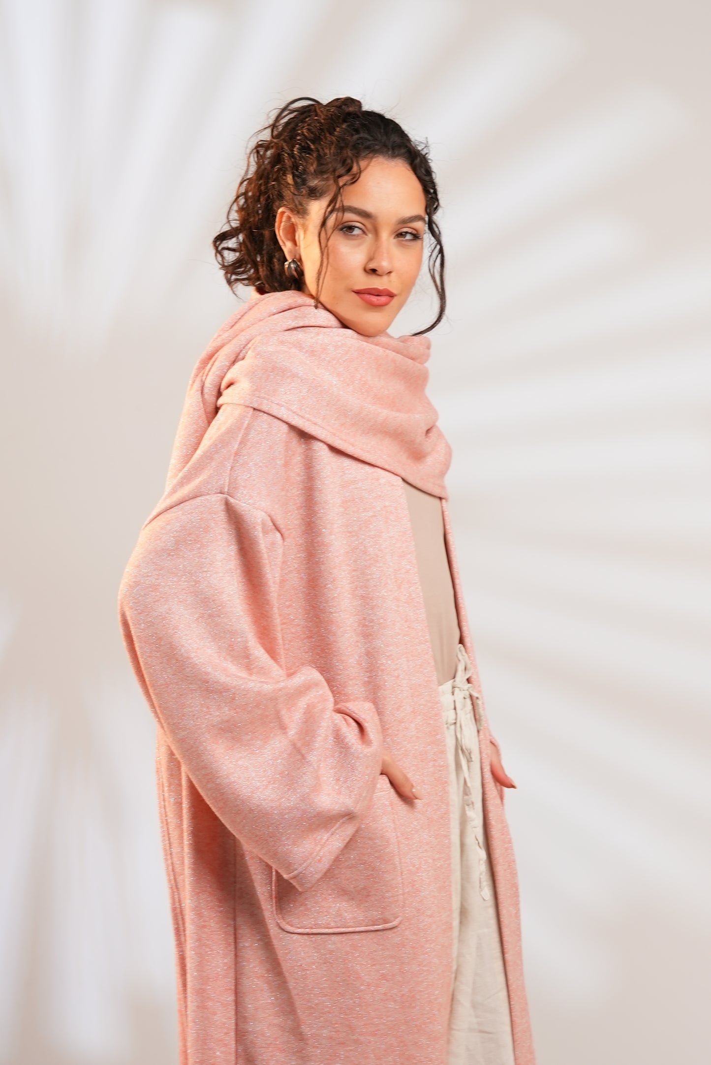 Soft Embrace Shawl Cardigan In Pink