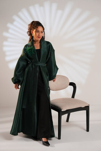 Royal Taffeta Kaftan In Emerald Green