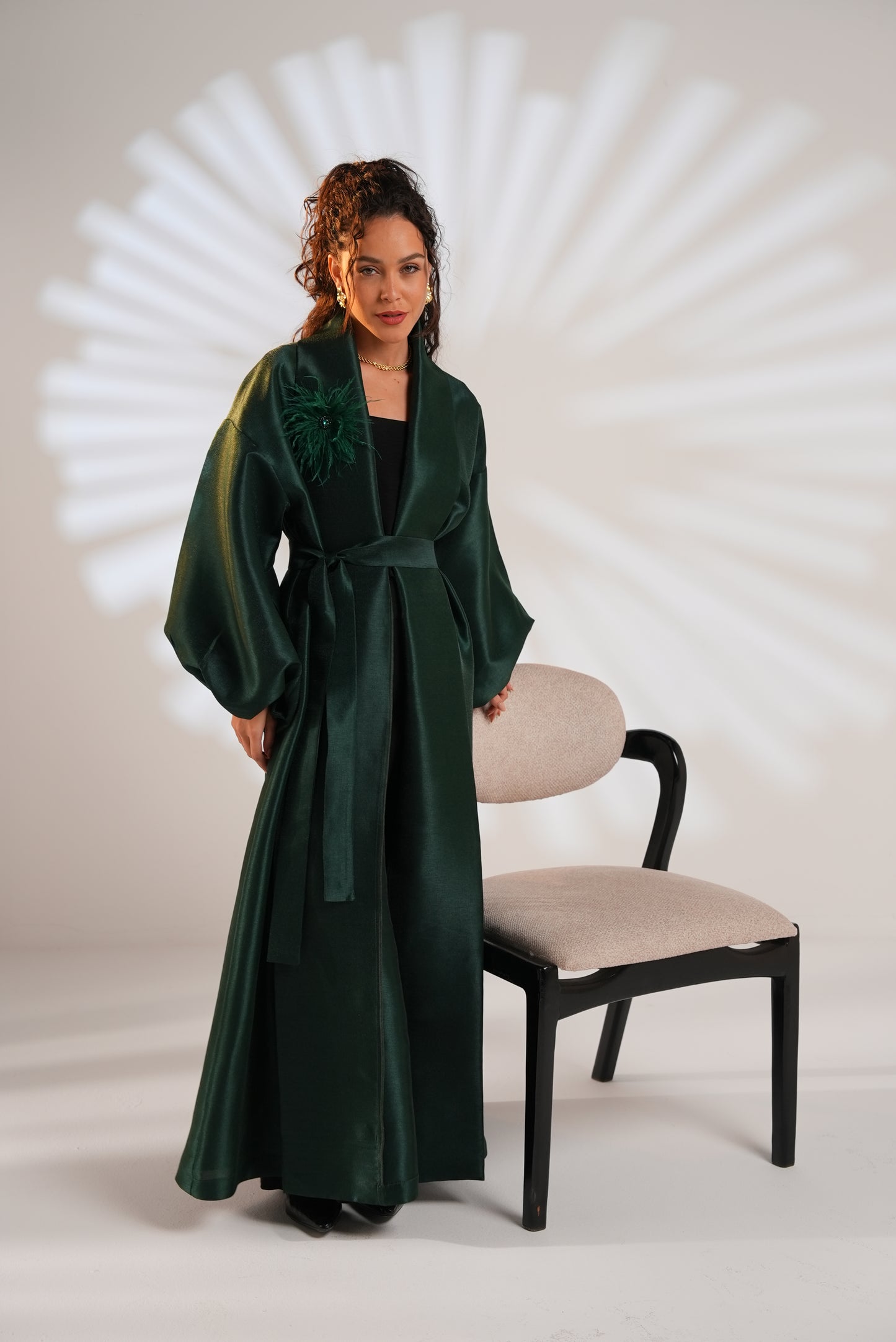 Royal Taffeta Kaftan In Emerald Green