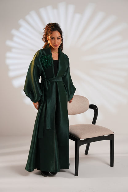 Royal Taffeta Kaftan In Emerald Green