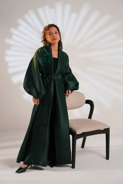 Royal Taffeta Kaftan In Emerald Green