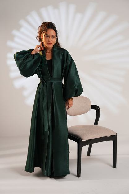 Royal Taffeta Kaftan In Emerald Green