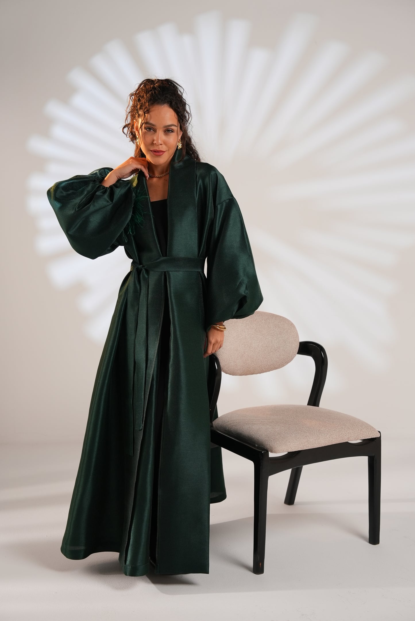 Royal Taffeta Kaftan In Emerald Green