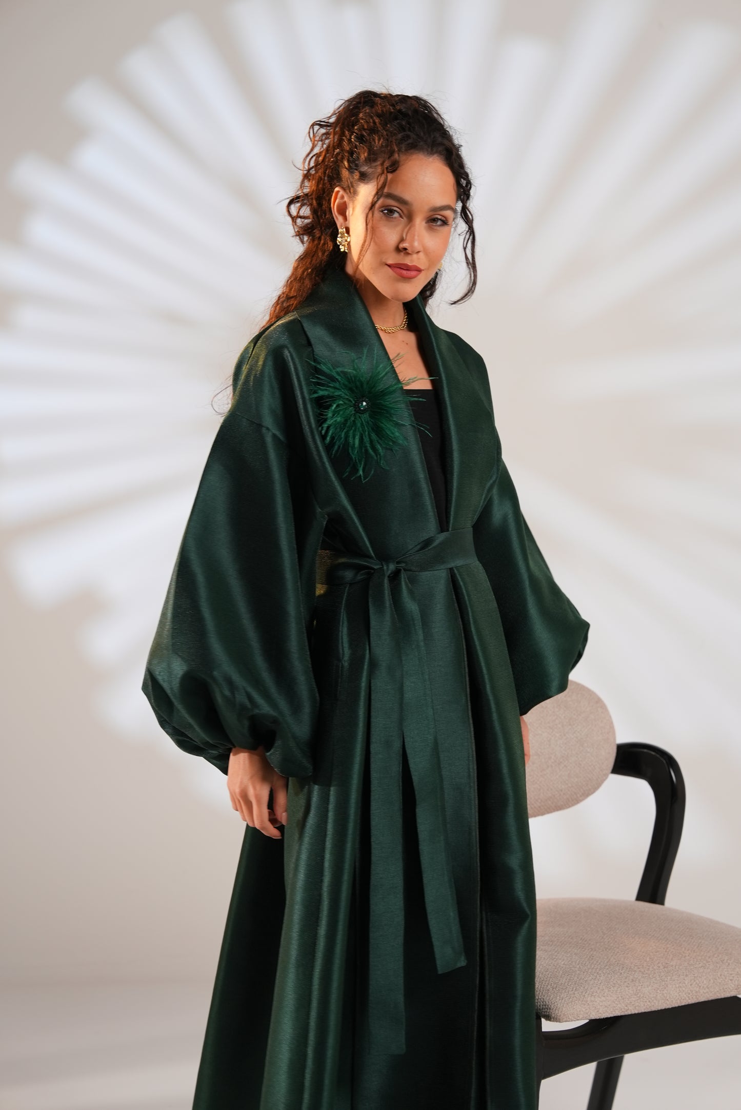 Royal Taffeta Kaftan In Emerald Green