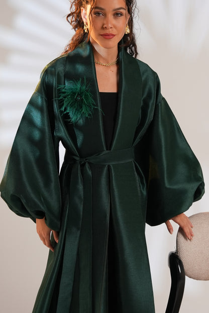 Royal Taffeta Kaftan In Emerald Green