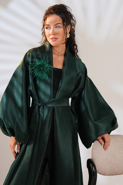 Royal Taffeta Kaftan In Emerald Green