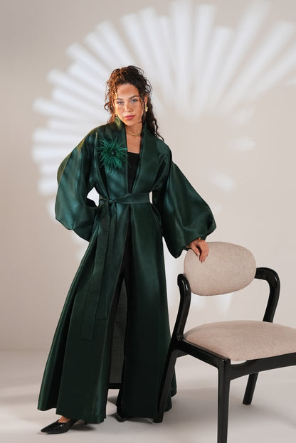Royal Taffeta Kaftan In Emerald Green