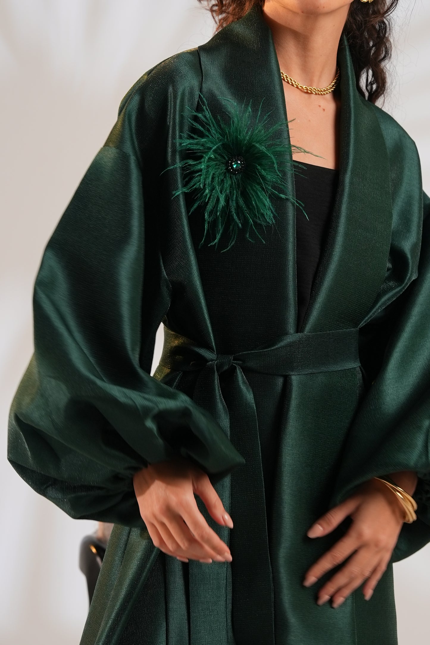 Royal Taffeta Kaftan In Emerald Green