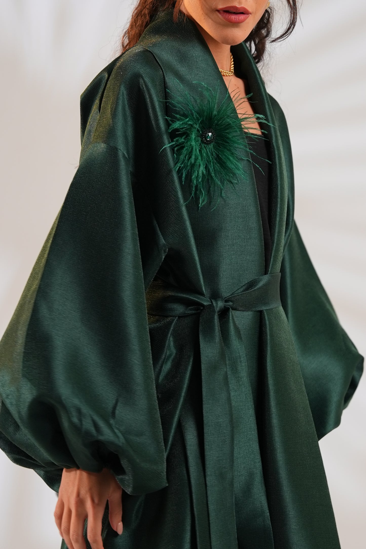 Royal Taffeta Kaftan In Emerald Green