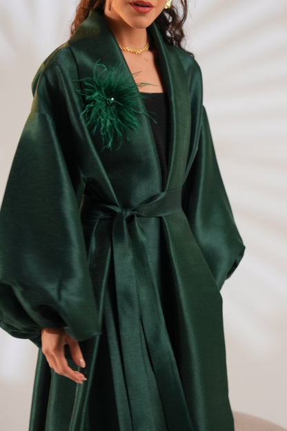 Royal Taffeta Kaftan In Emerald Green