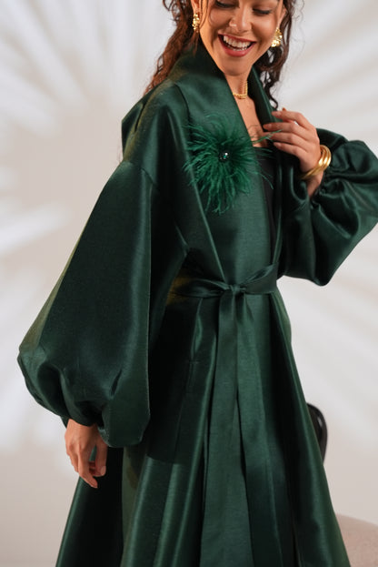 Royal Taffeta Kaftan In Emerald Green