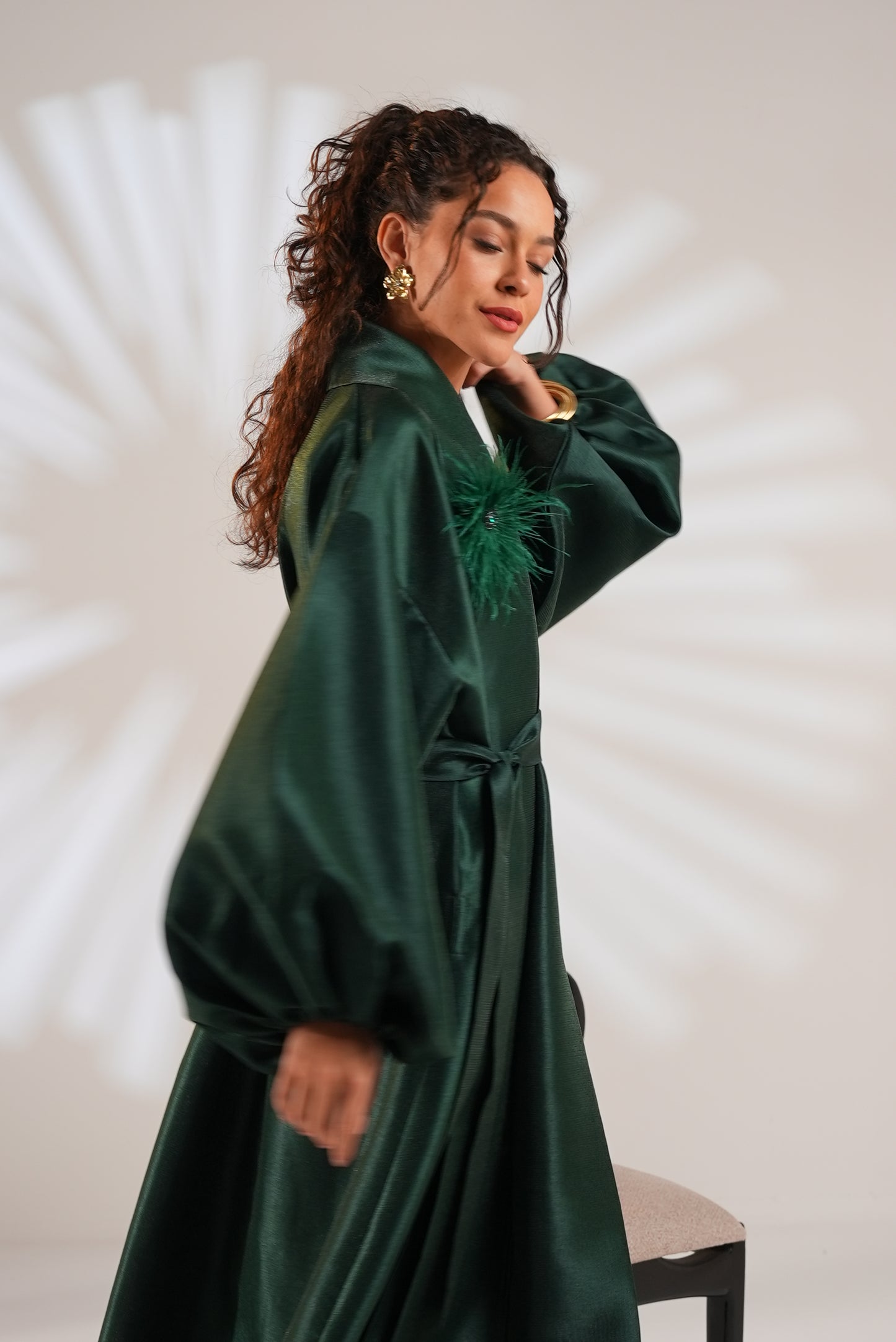 Royal Taffeta Kaftan In Emerald Green