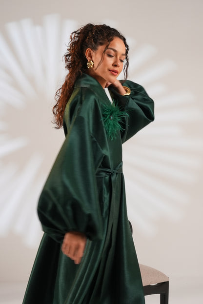 Royal Taffeta Kaftan In Emerald Green