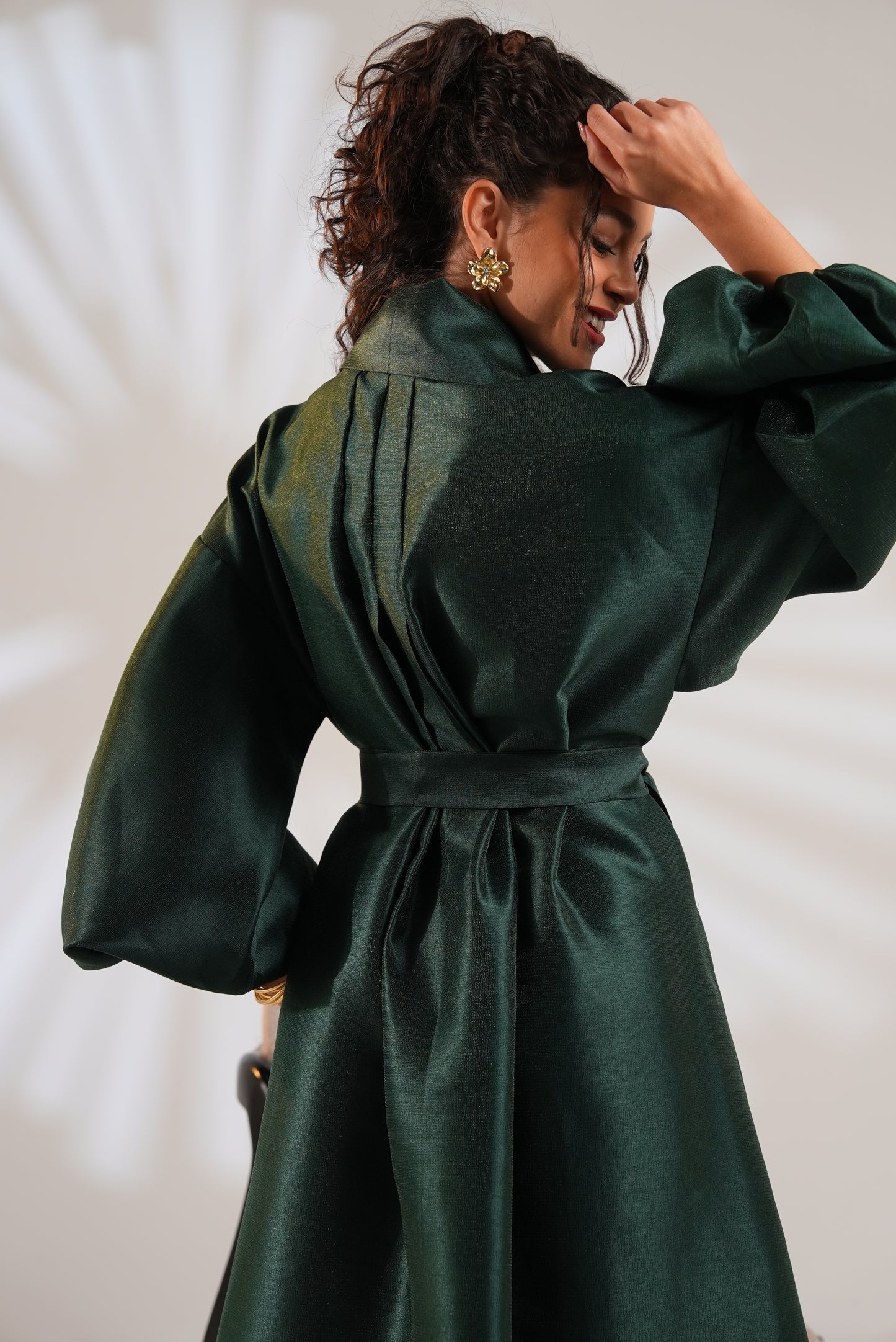 Royal Taffeta Kaftan In Emerald Green
