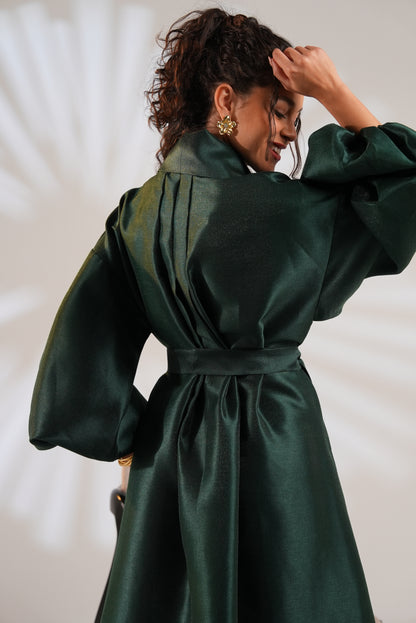 Royal Taffeta Kaftan In Emerald Green