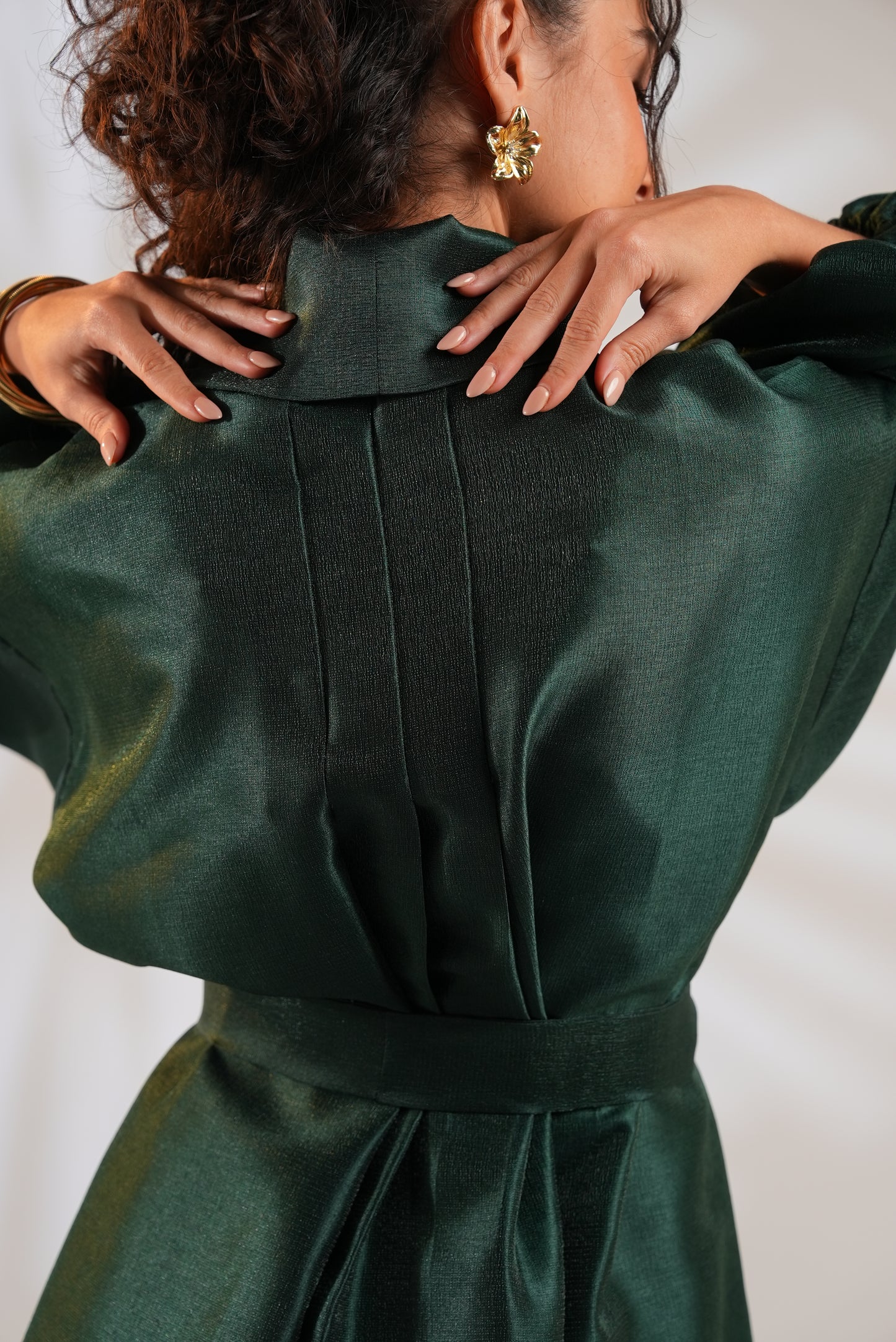 Royal Taffeta Kaftan In Emerald Green