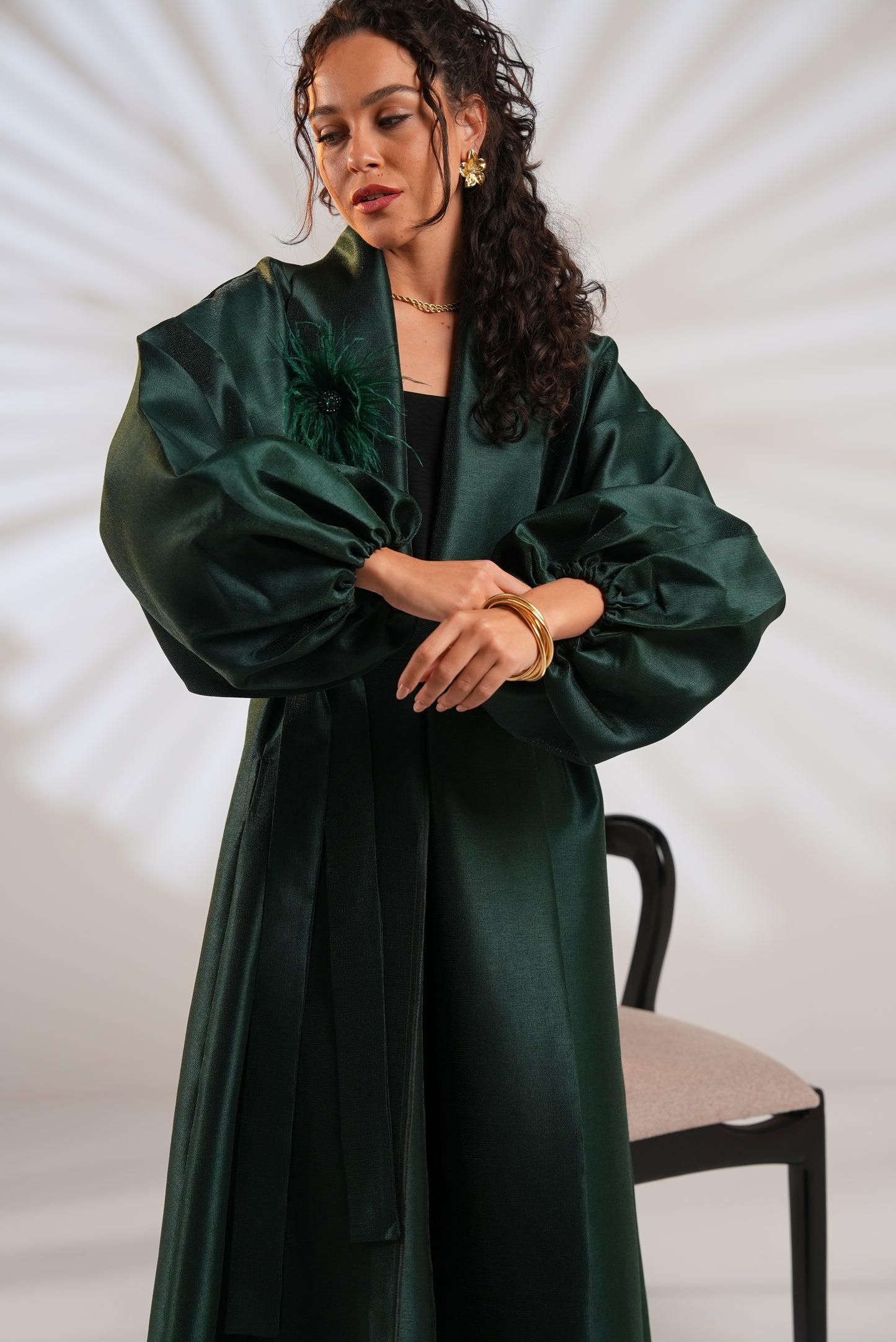 Royal Taffeta Kaftan In Emerald Green