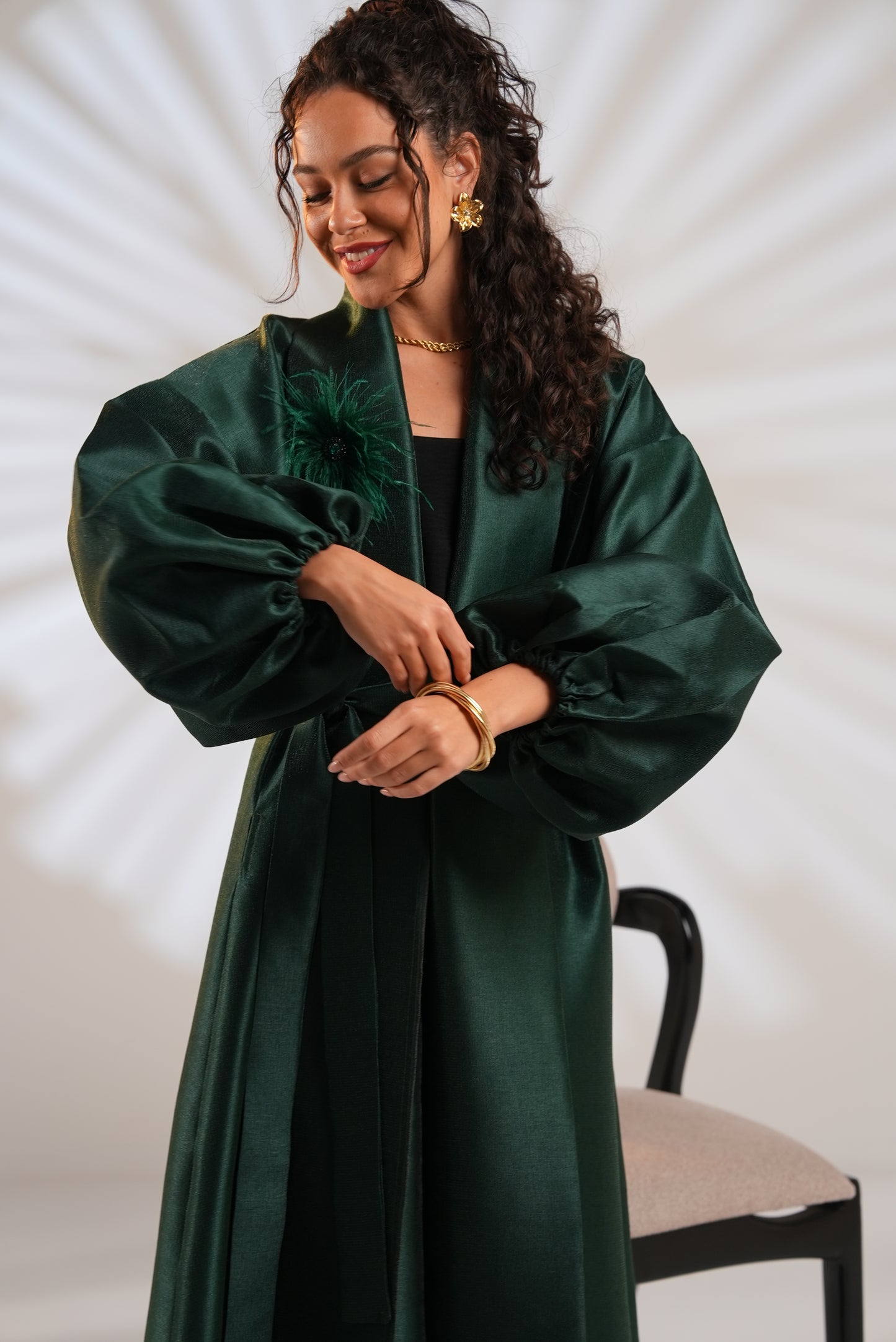 Royal Taffeta Kaftan In Emerald Green
