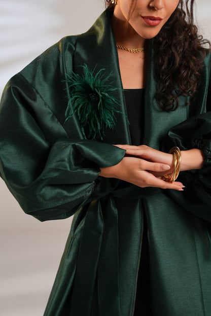 Royal Taffeta Kaftan In Emerald Green