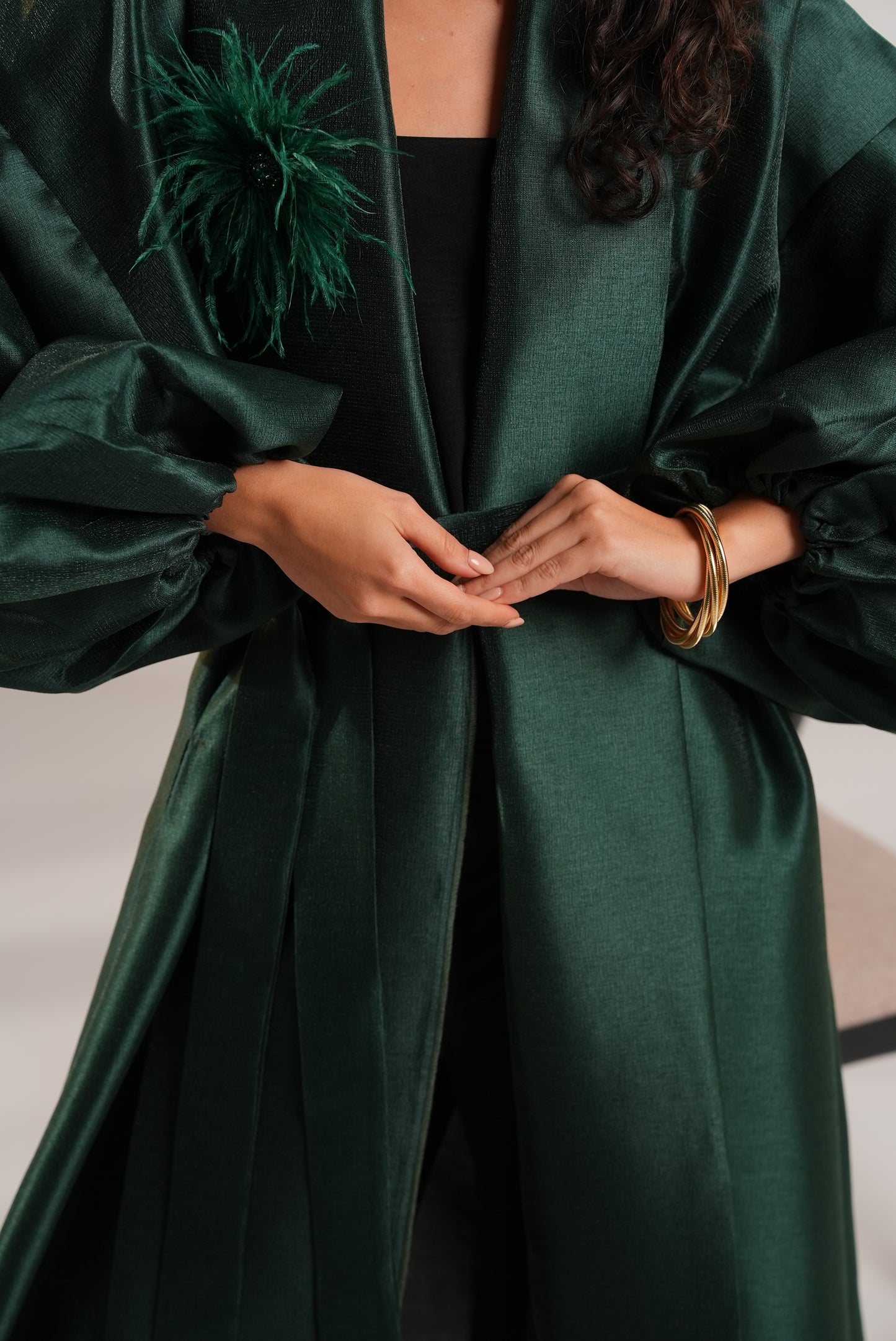 Royal Taffeta Kaftan In Emerald Green