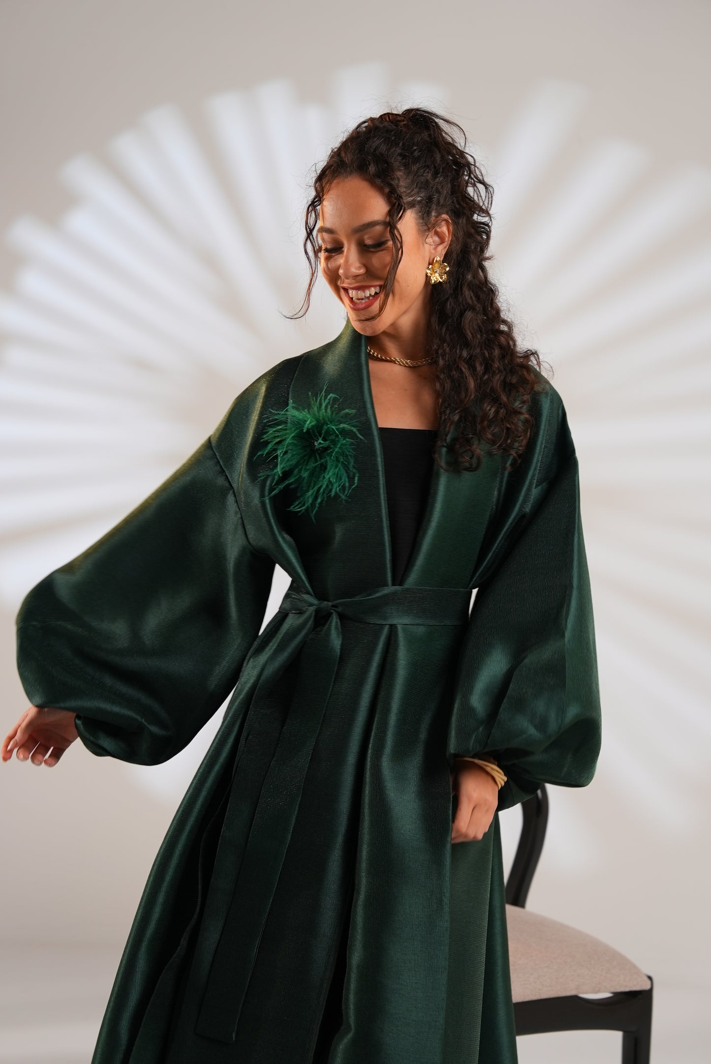 Royal Taffeta Kaftan In Emerald Green