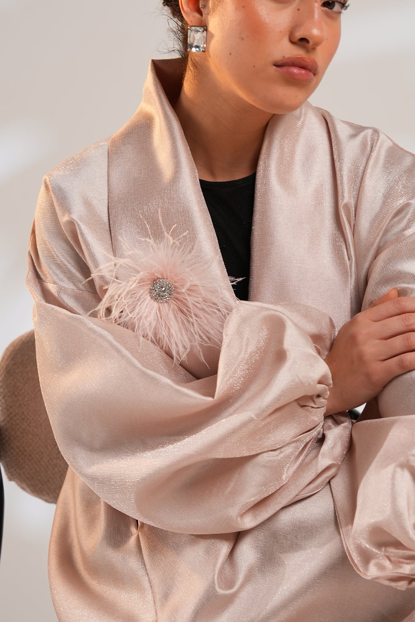 Royal Taffeta Kaftan In Blush Pink