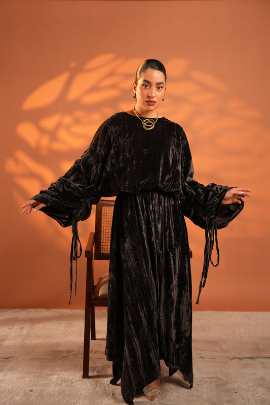 Velvet Eclipse Asymmetrical Skirt Set Dark Brown