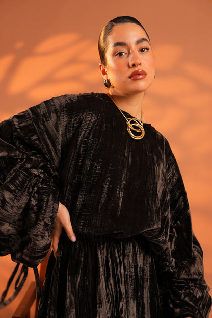Velvet Eclipse Asymmetrical Skirt Set Dark Brown