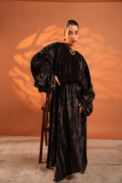 Velvet Eclipse Asymmetrical Skirt Set Dark Brown